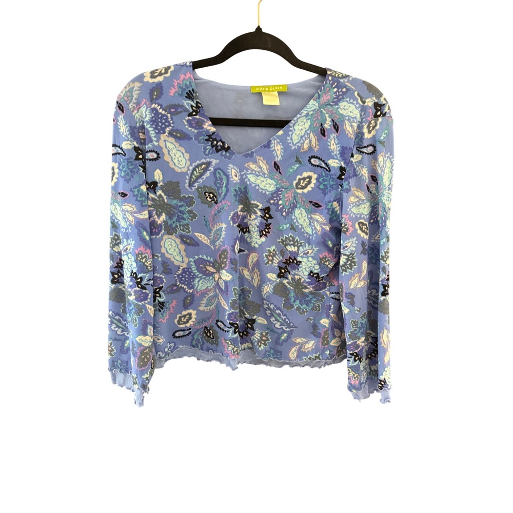 Sigrid Olse nY2k Cottage Fairy Blue Paisley Floral Mesh Lettuce Edge Top PL